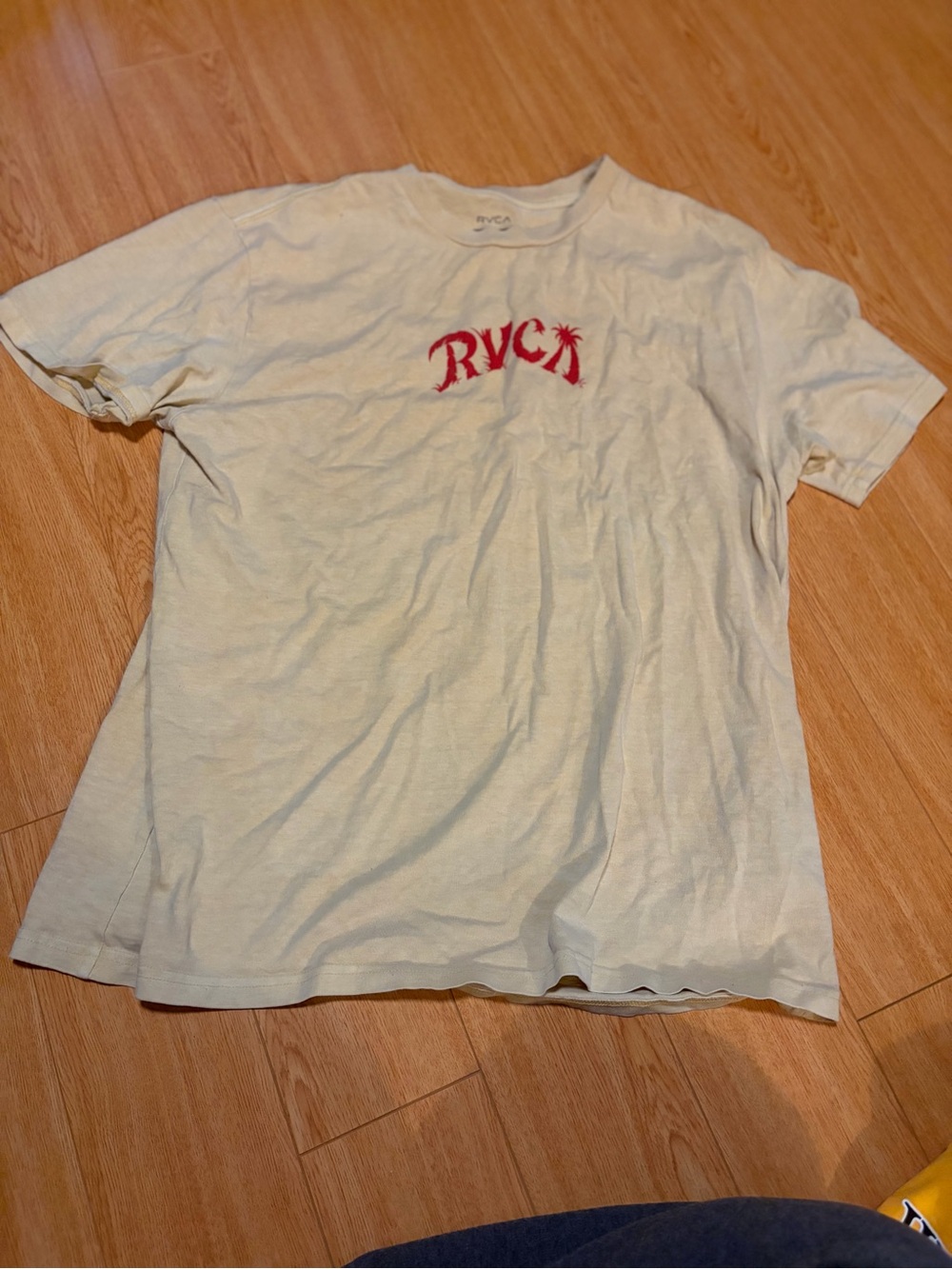 RVCA Cream Short Sleeve Tee with Red Logo